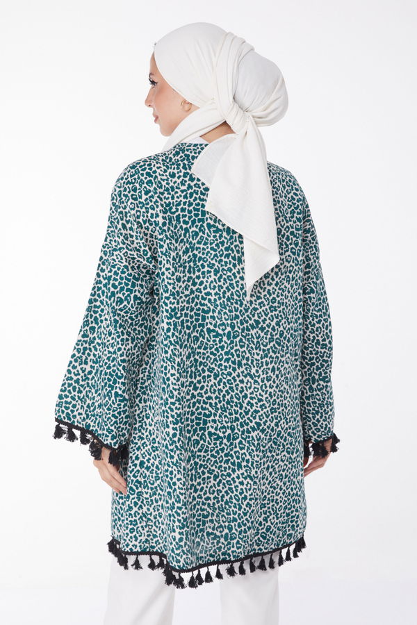 Püsküllü Kimono Zümrüt - 13213