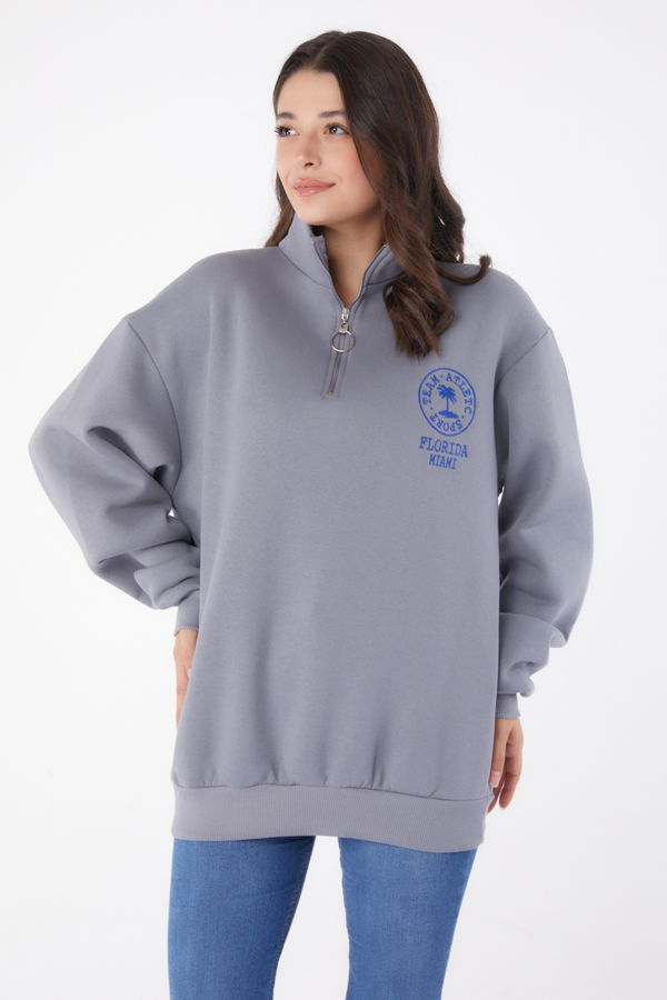 Nakışlı Sweatshirt Füme - 26050