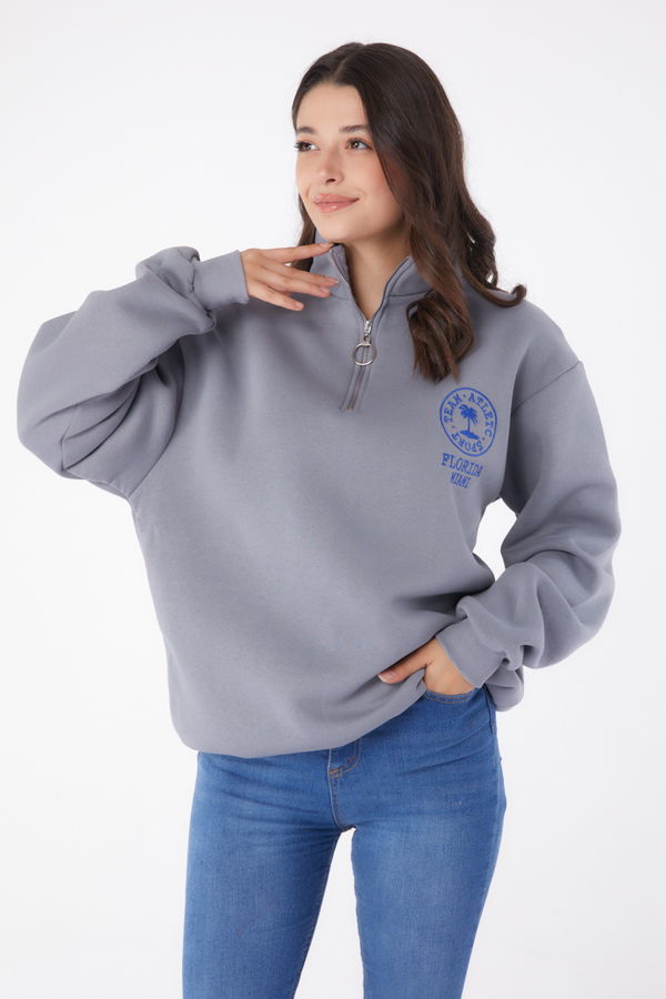 Nakışlı Sweatshirt Füme - 26050
