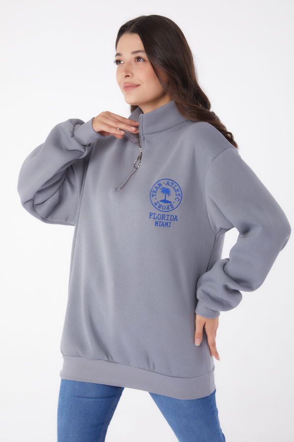 Nakışlı Sweatshirt Füme - 26050