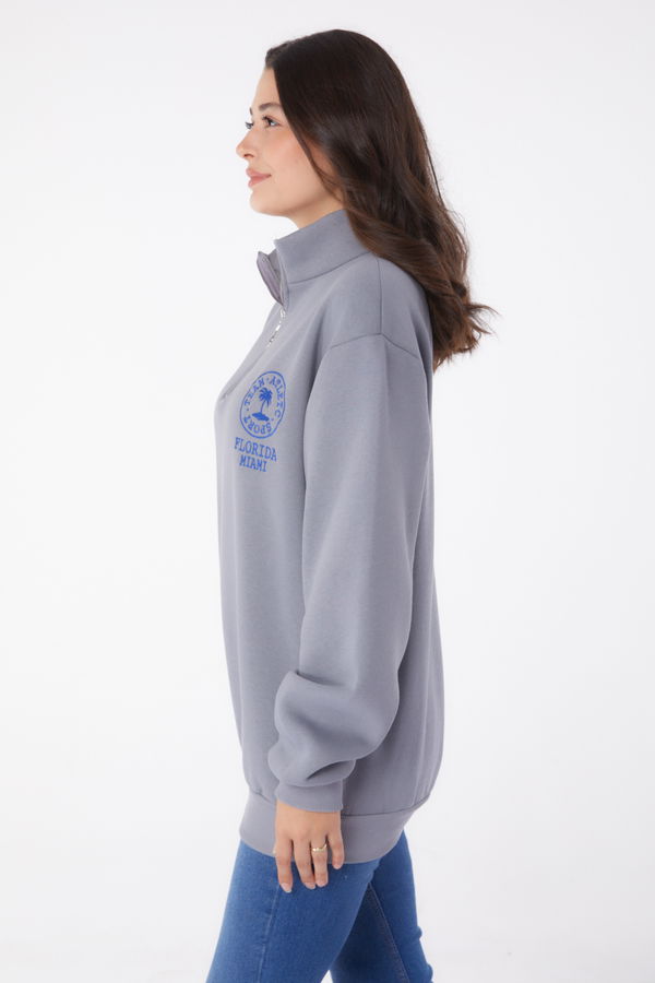 Nakışlı Sweatshirt Füme - 26050