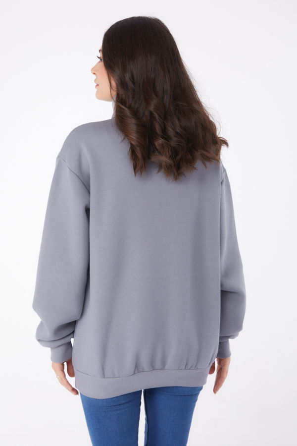 Nakışlı Sweatshirt Füme - 26050