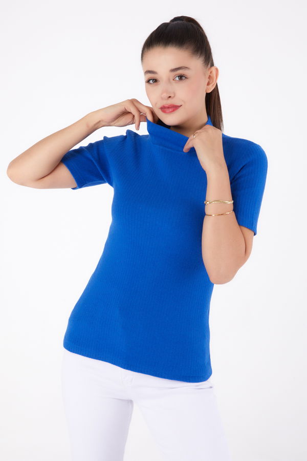 Kısa Kollu Bluz Saks - 26315