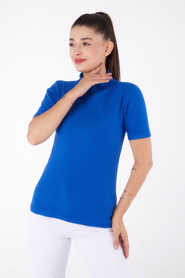 Kısa Kollu Bluz Saks - 26315