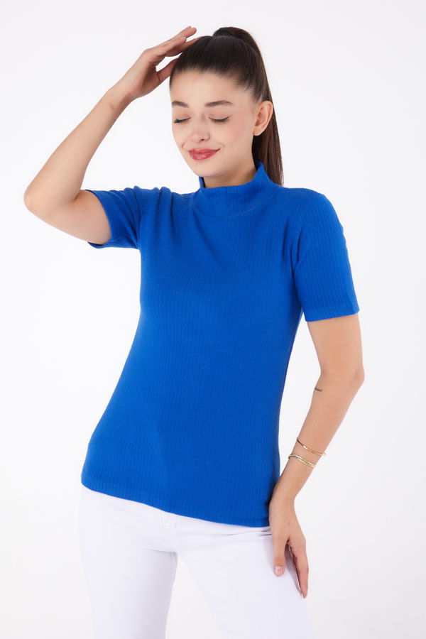 Kısa Kollu Bluz Saks - 26315