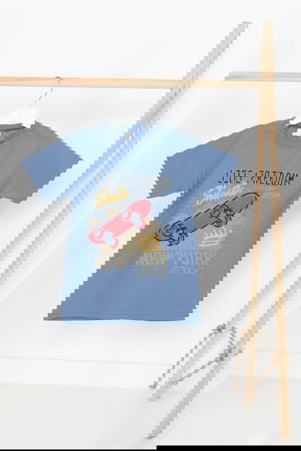Erkek Çocuk Indigo Baskılı Kısa Kollu T-Şhirt - 27383