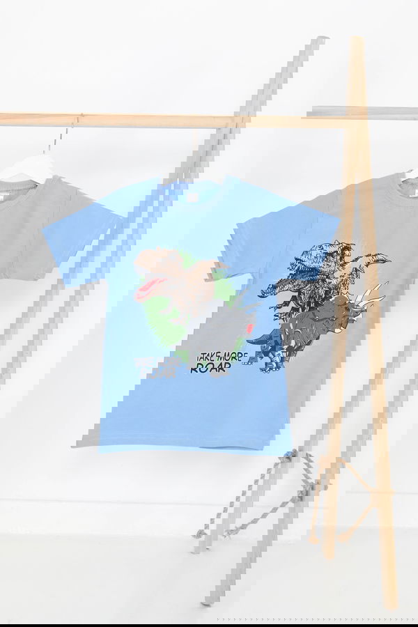 Erkek Çocuk Mavi Baskılı Kısa Kollu T-Şhirt - 27384