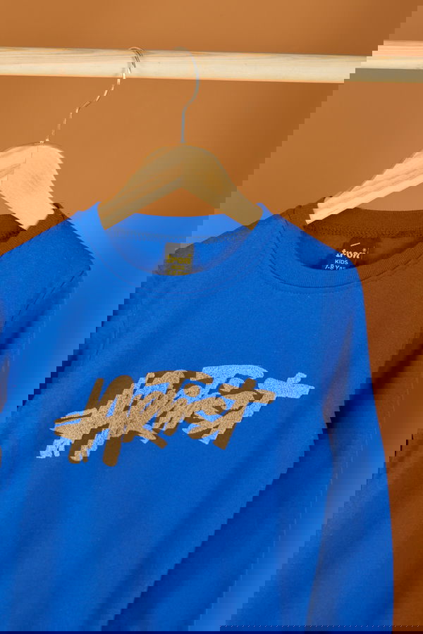 Erkek Çocuk Saks Nakışlı Sweatshirt - 26553