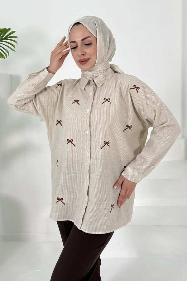Fiyonk Nakışlı Tunik Bej - 27035