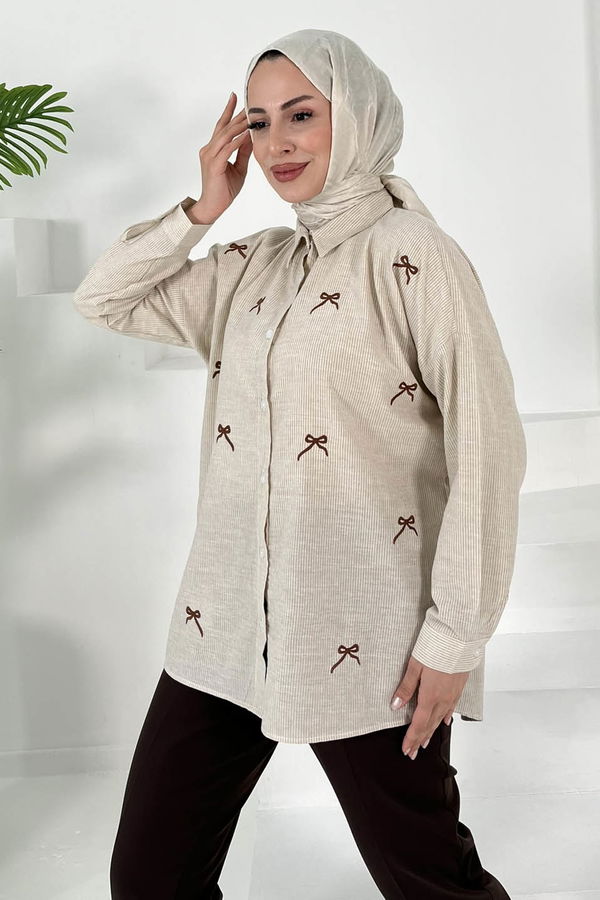 Fiyonk Nakışlı Tunik Bej - 27035