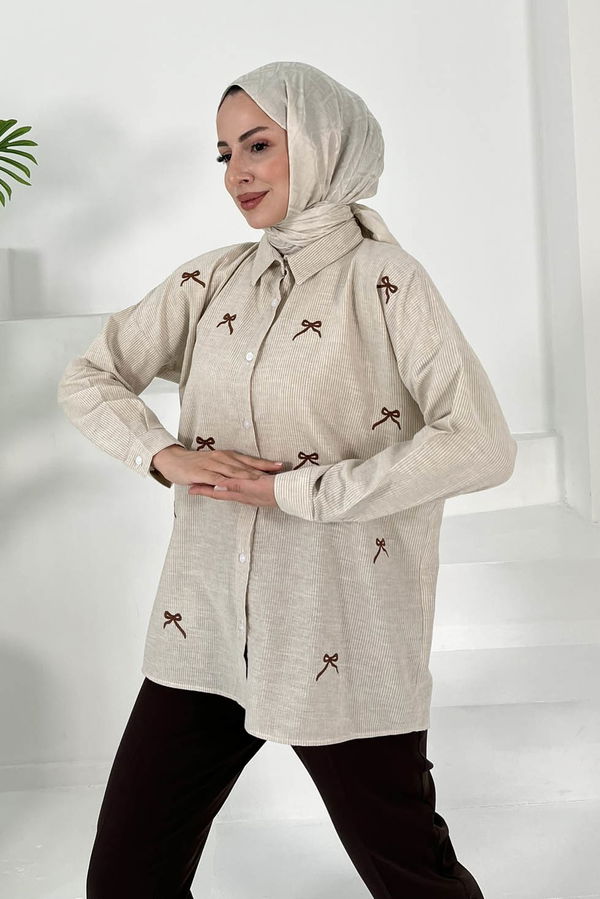 Fiyonk Nakışlı Tunik Bej - 27035