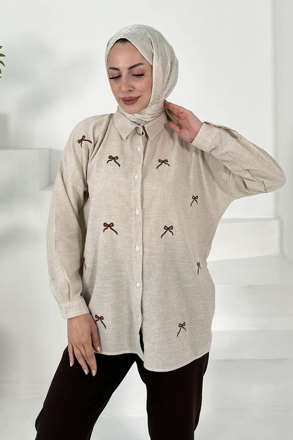Fiyonk Nakışlı Tunik Bej - 27035
