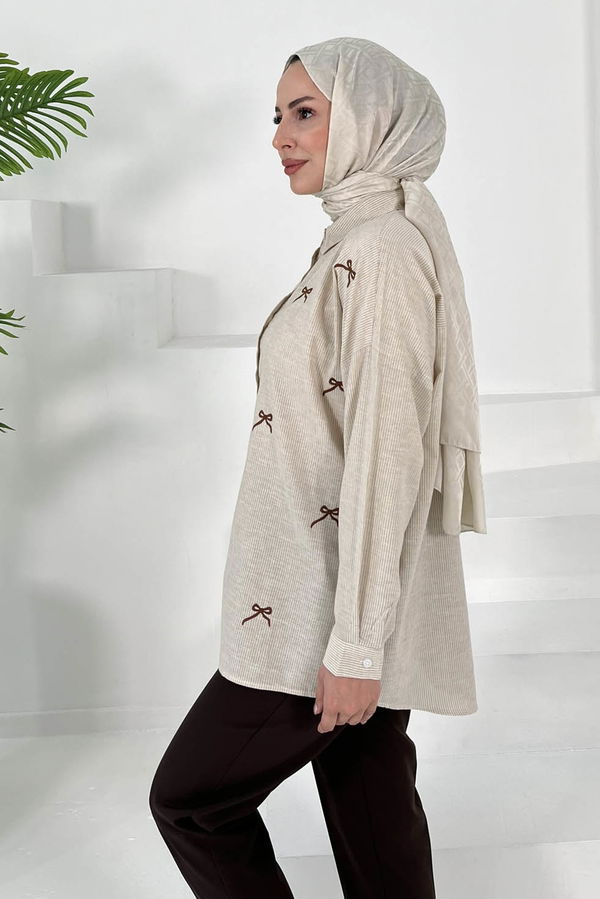 Fiyonk Nakışlı Tunik Bej - 27035