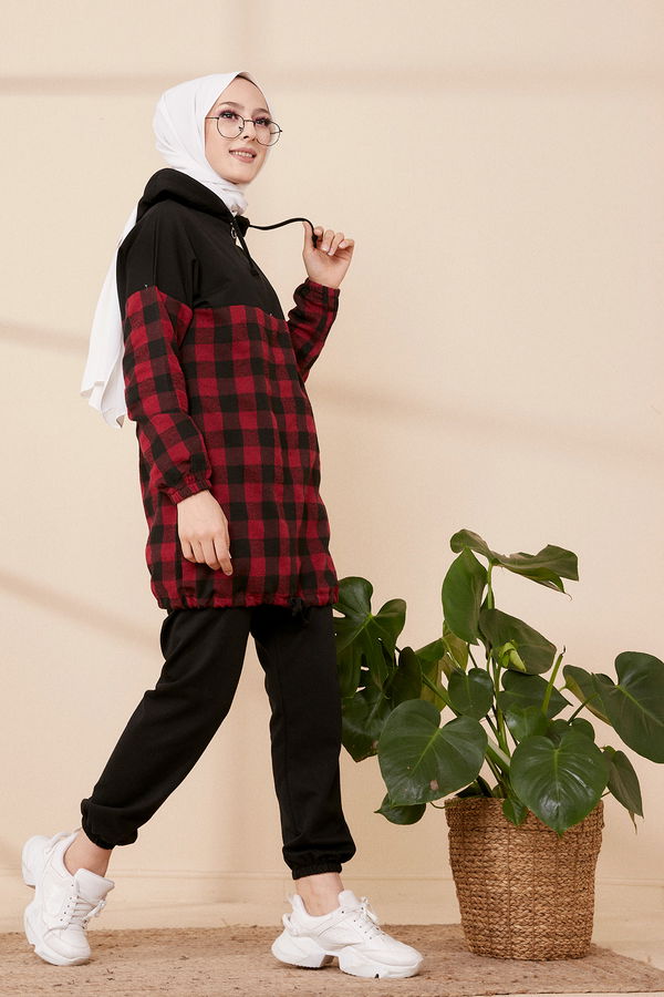 Hooded Tunic Black Claret Red - 3300