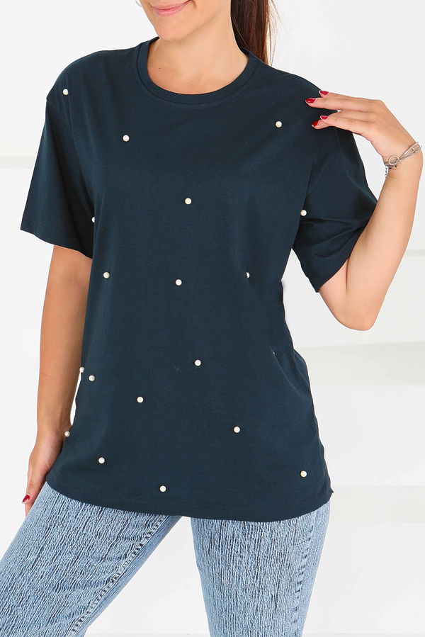 İncili Kısa Kollu T-Şhirt - 27544