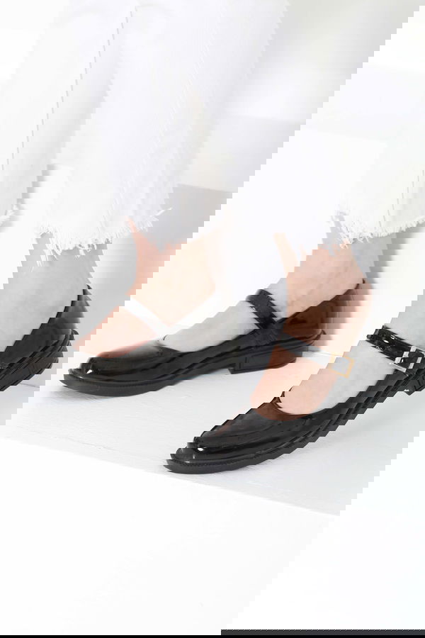 Kadın Mad Siyah Jane Kemer Detaylı Loafer Ayakkabı - 27145