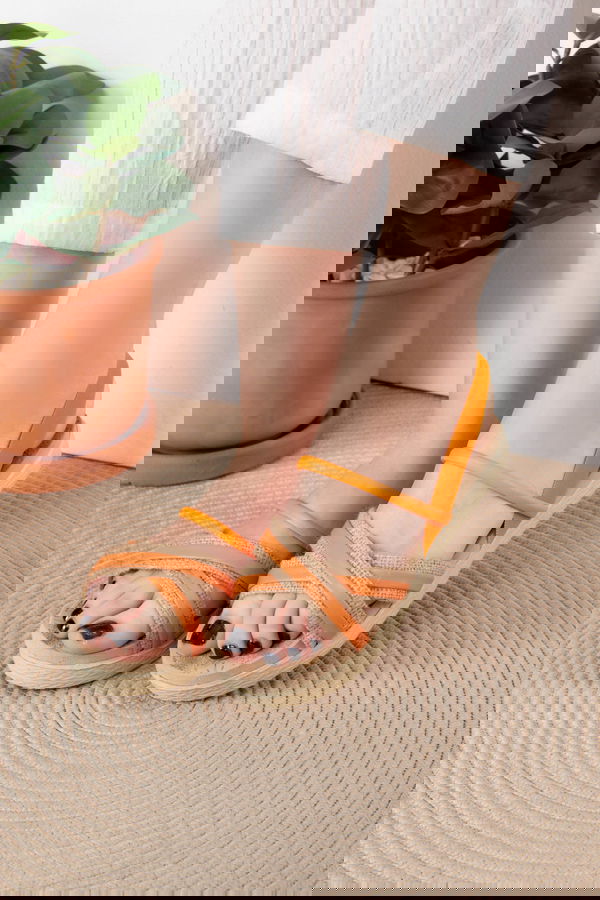 Kadın Oranj Hasır Sandalet - 25547