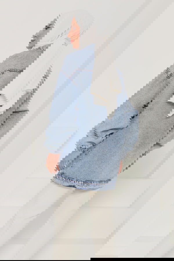 Kadın Oversize Körüklü Cep Kot Ceket - 26578