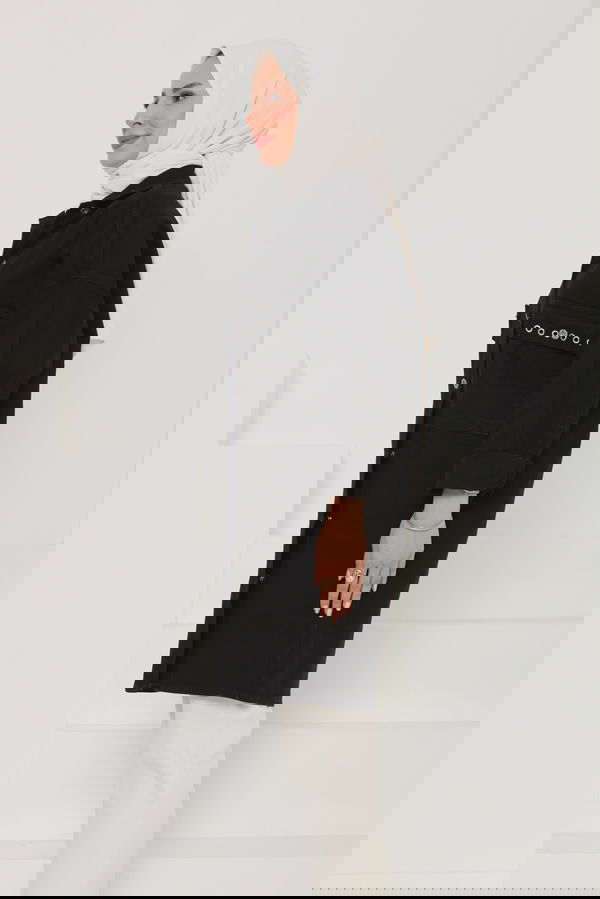 Kadın Oversize Kuş Gözü Cepli Kot Ceket Siyah - 26579