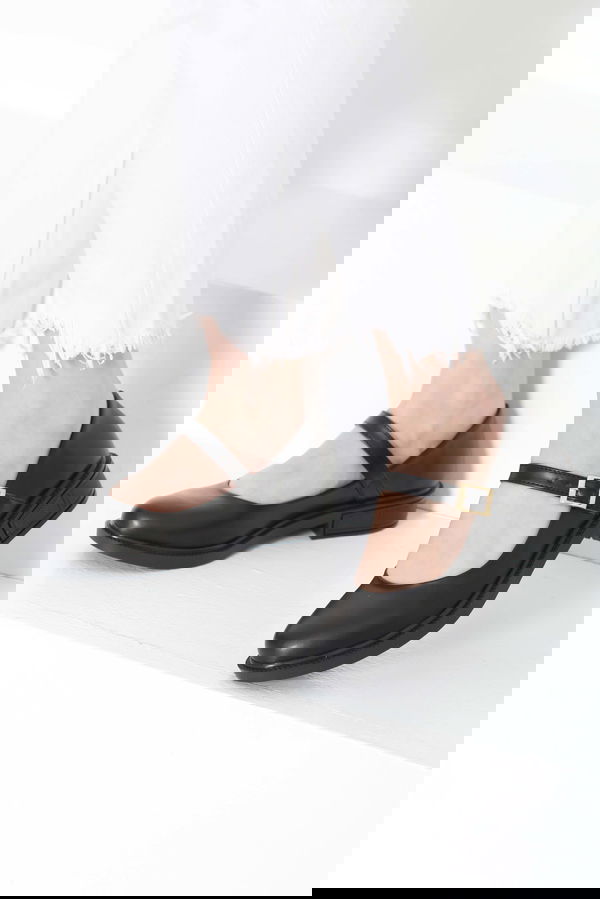 Kadın Siyah Jane Kemer Detaylı Loafer Ayakkabı - 27145