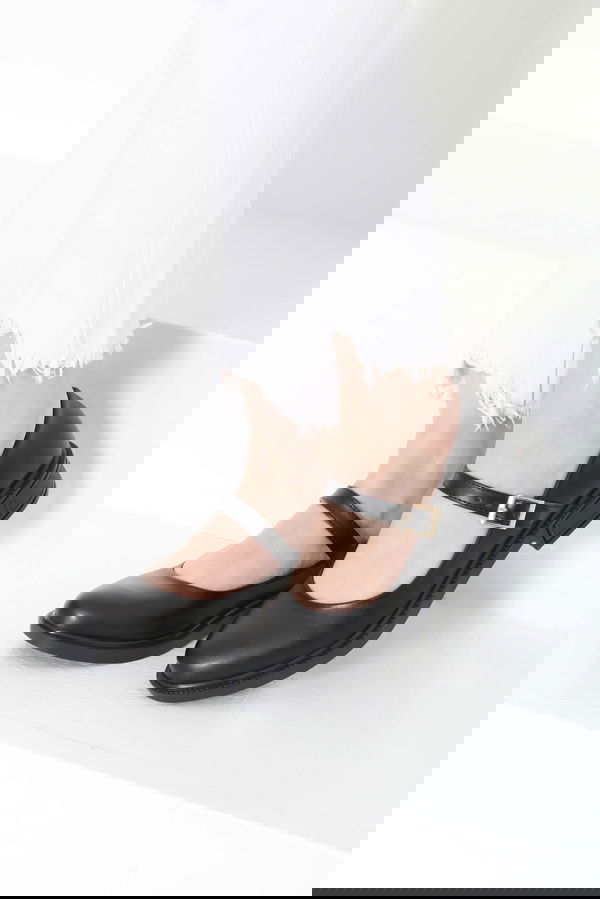 Kadın Siyah Jane Kemer Detaylı Loafer Ayakkabı - 27145