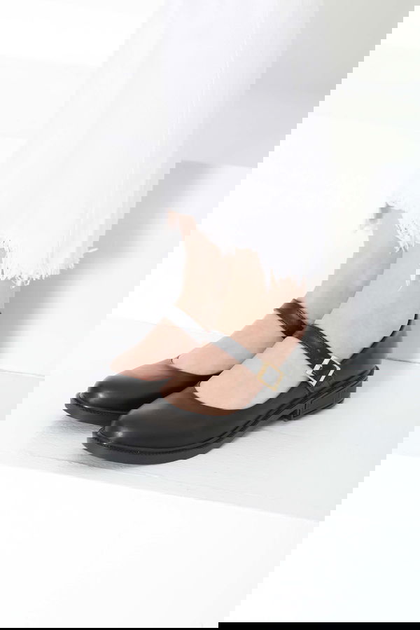Kadın Siyah Jane Kemer Detaylı Loafer Ayakkabı - 27145