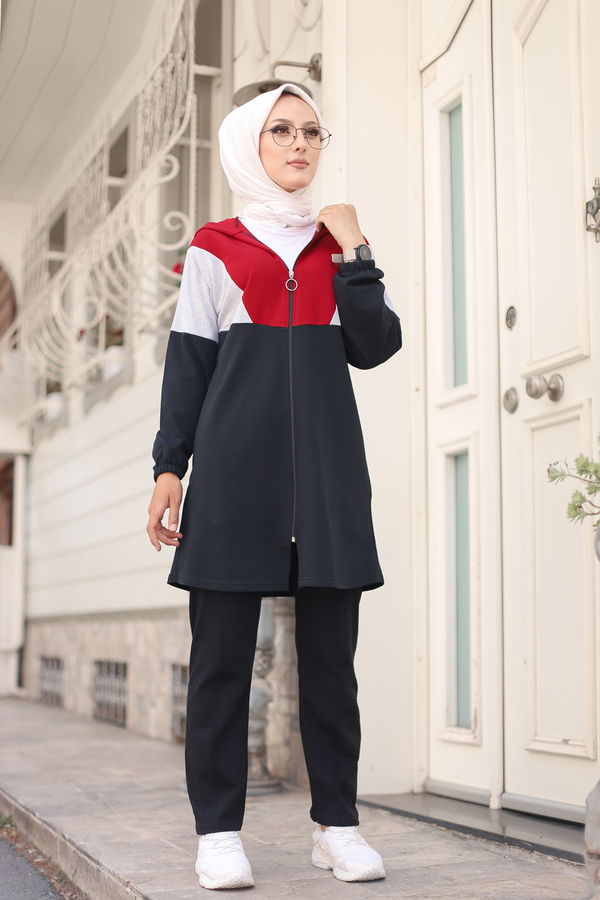 Kapşonlu Tunik Pantolon Bordo - 4129