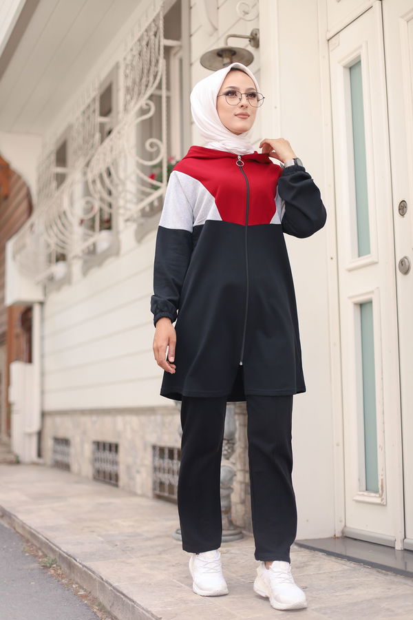 Kapşonlu Tunik Pantolon Bordo - 4129