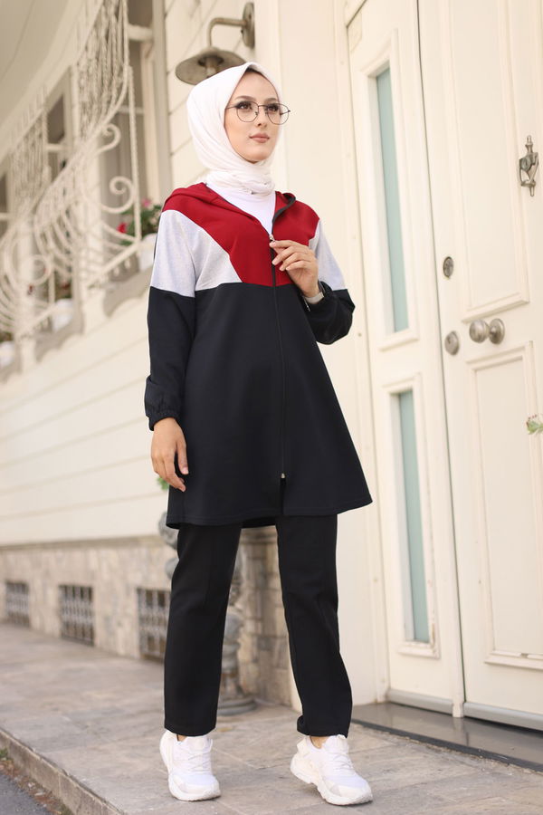 Kapşonlu Tunik Pantolon Bordo - 4129