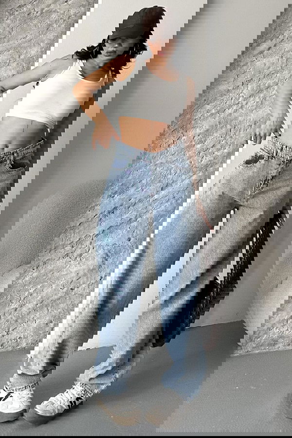 Kar Yıkamalı Baggy Kot Pantolon - 27269