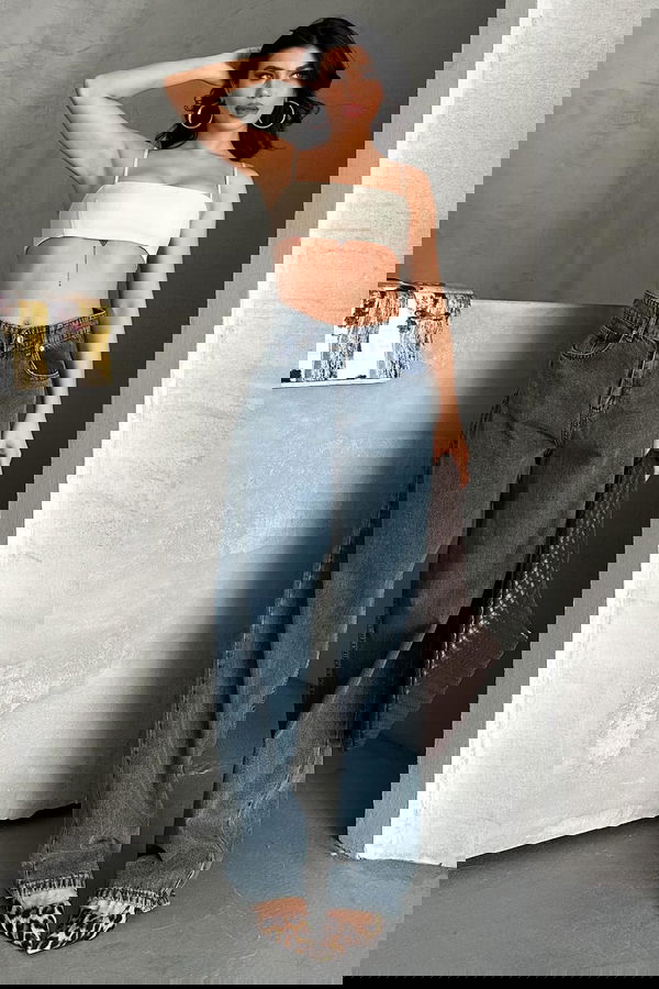 Kar Yıkamalı Baggy Kot Pantolon - 27269