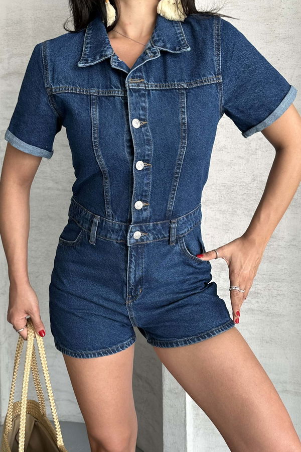 Kısa Şortlu Salopet Koyu Mavi - 27295
