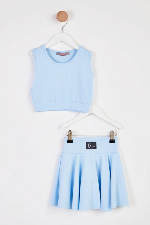 Kız Çocuk Bebe Mavi Fitilli Crop Takım - 25781