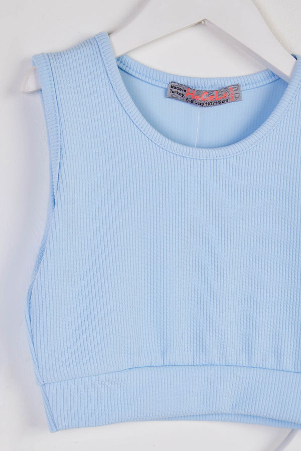 Kız Çocuk Bebe Mavi Fitilli Crop Takım - 25781