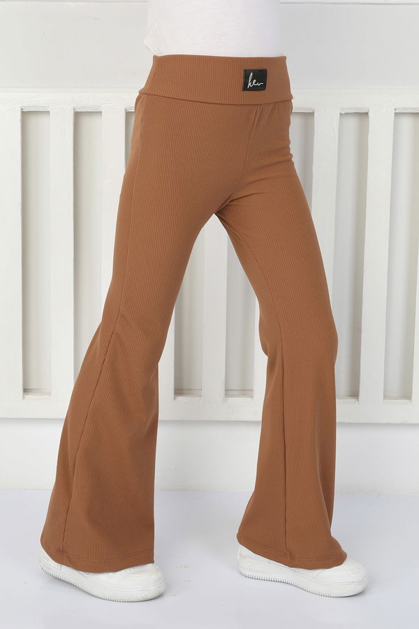 Kız Çocuk Kahve Şardonlu İspanyol Paça Pantolon - 26467