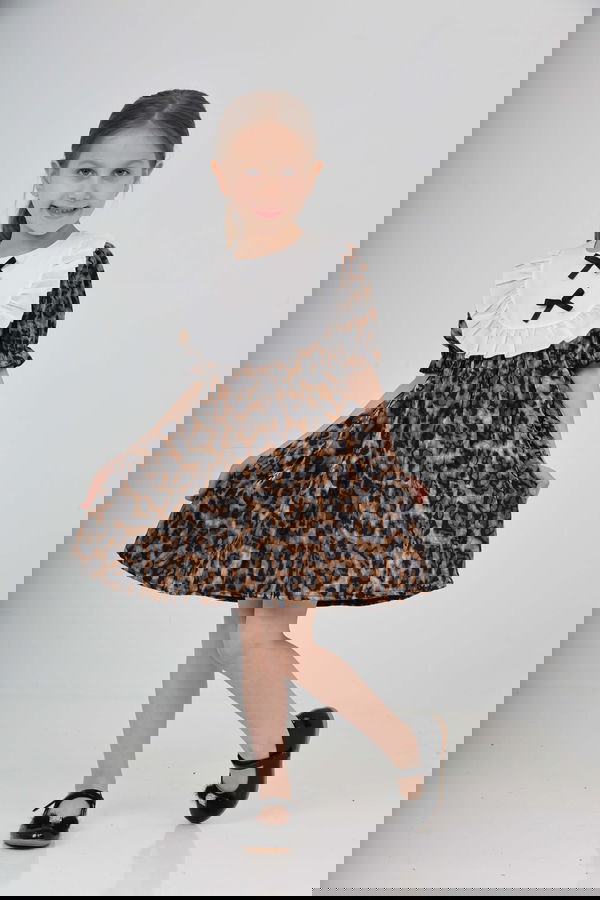 Kız Çocuk Leopar Leopar Desenli Elbise - 27218