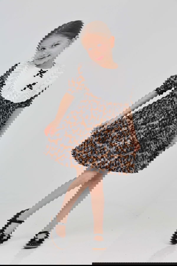 Kız Çocuk Leopar Leopar Desenli Elbise - 27218