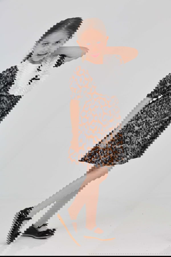 Kız Çocuk Leopar Leopar Desenli Elbise - 27218
