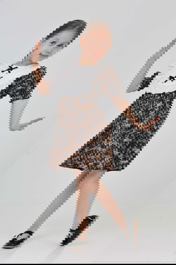 Kız Çocuk Leopar Leopar Desenli Elbise - 27218