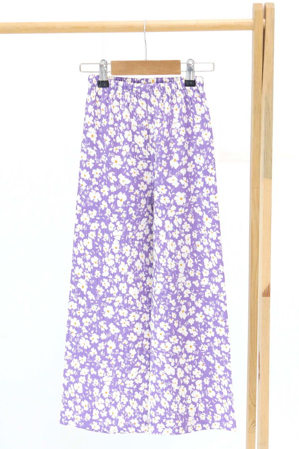 Kız Çocuk Lila Çiçek Desenli Pantolon - 27308