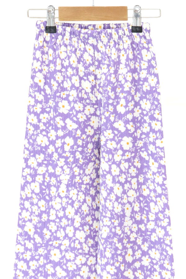 Kız Çocuk Lila Çiçek Desenli Pantolon - 27308