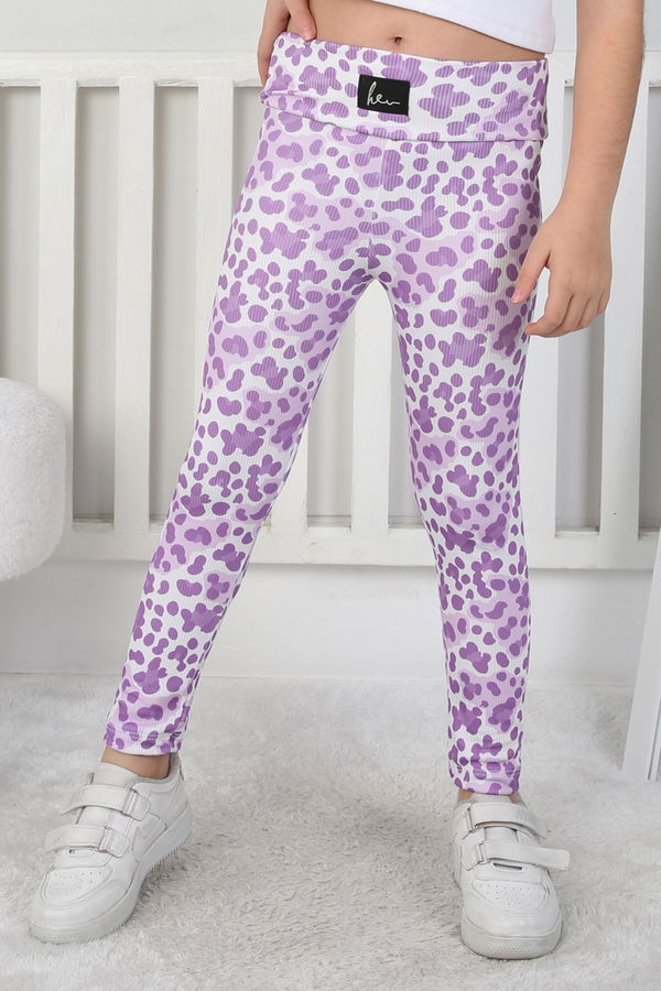 Kız Çocuk Lila Leopar Desenli Tayt - 26802