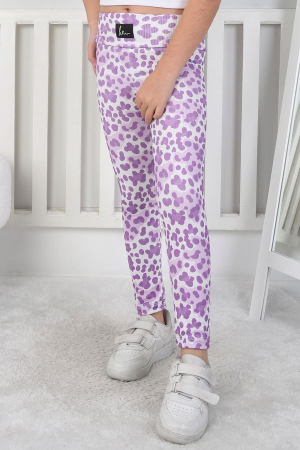 Kız Çocuk Lila Leopar Desenli Tayt - 26802