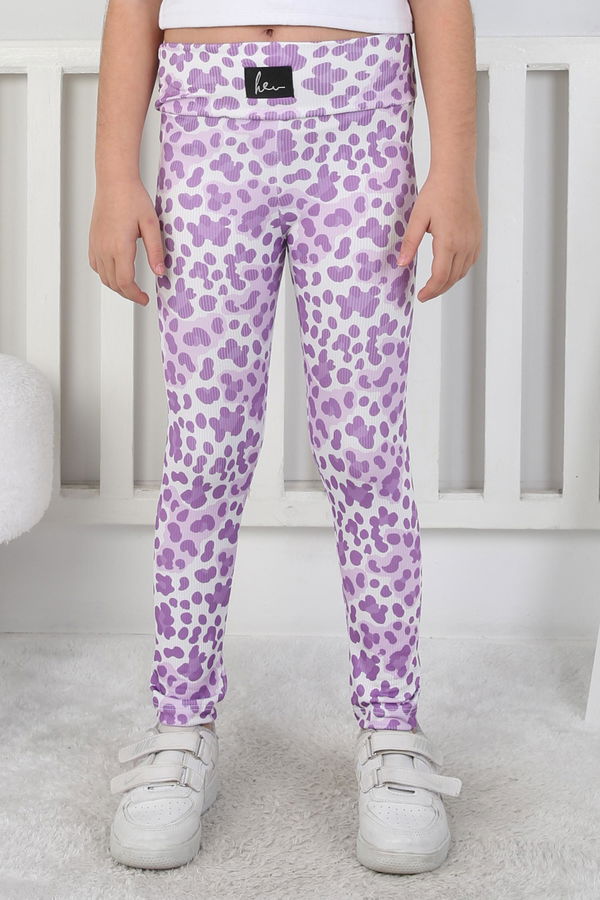 Kız Çocuk Lila Leopar Desenli Tayt - 26802