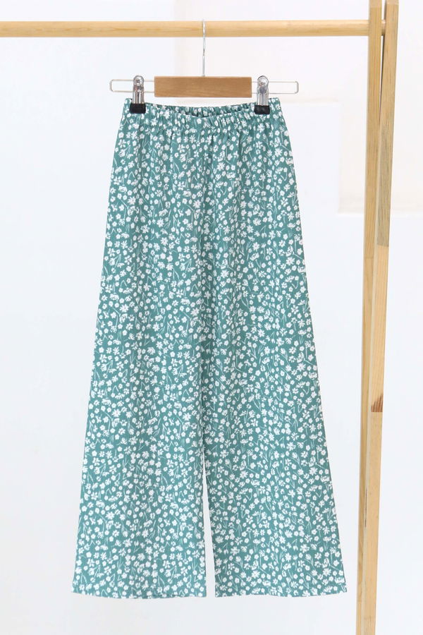 Kız Çocuk Mint Çiçek Desenli Pantolon - 27307