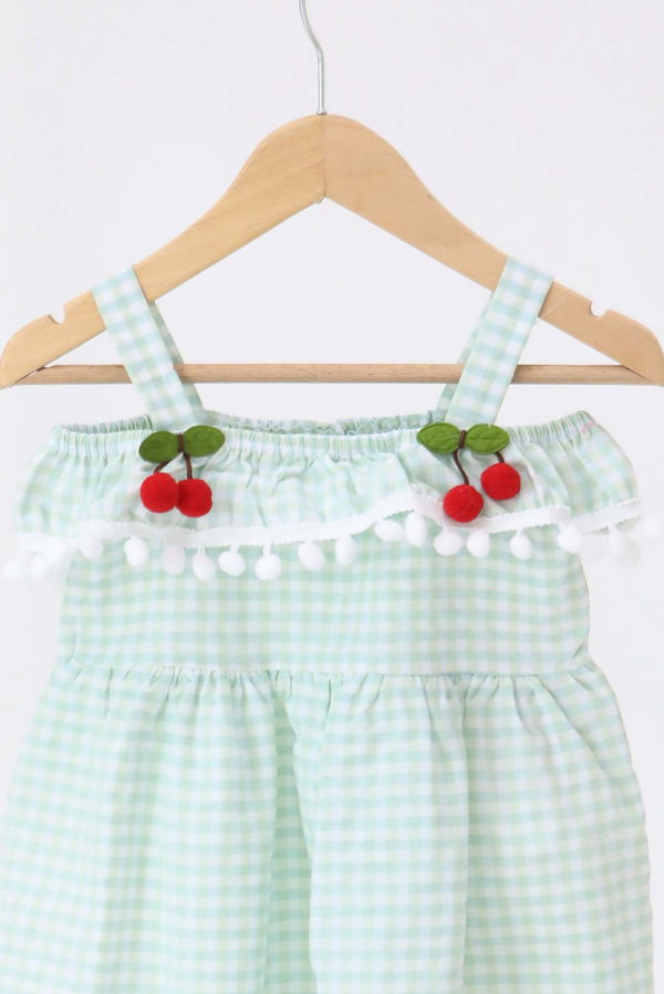 Kız Çocuk Mint Kirazlı Elbise - 27164