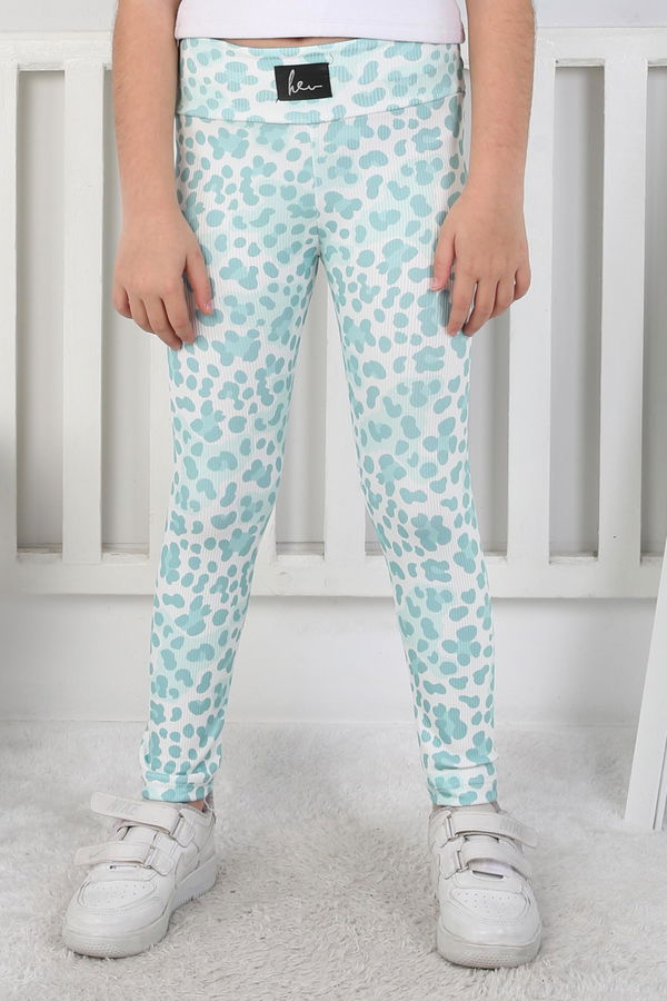 Kız Çocuk Mint Leopar Desenli Tayt - 26802