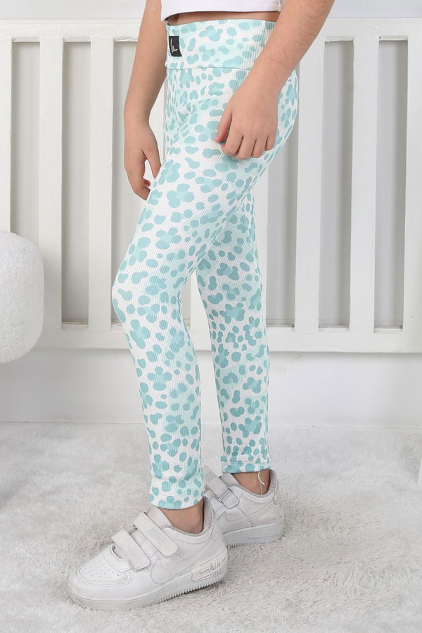 Kız Çocuk Mint Leopar Desenli Tayt - 26802