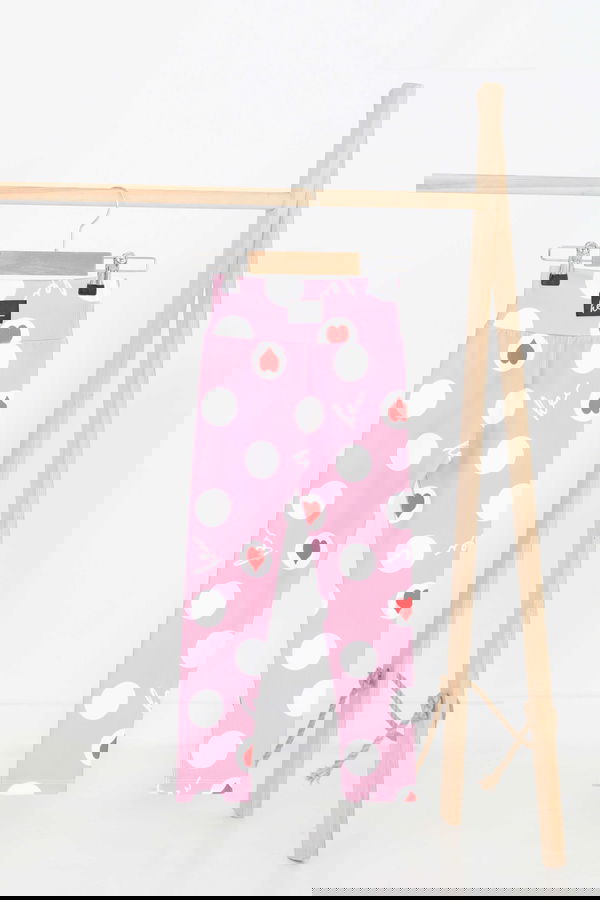 Kız Çocuk Pembe Baskılı Armalı Tayt - 27201