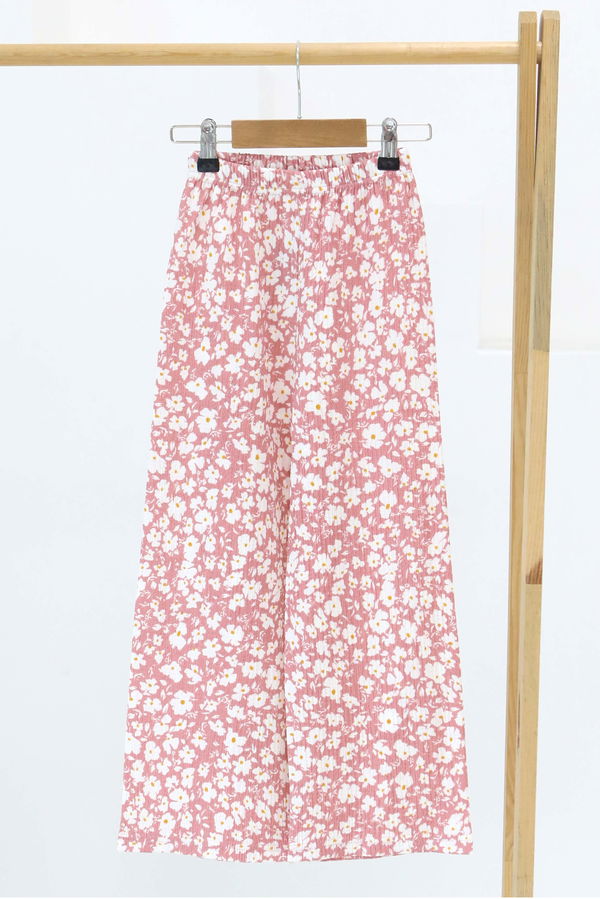 Kız Çocuk Pembe Çiçek Desenli Pantolon - 27308